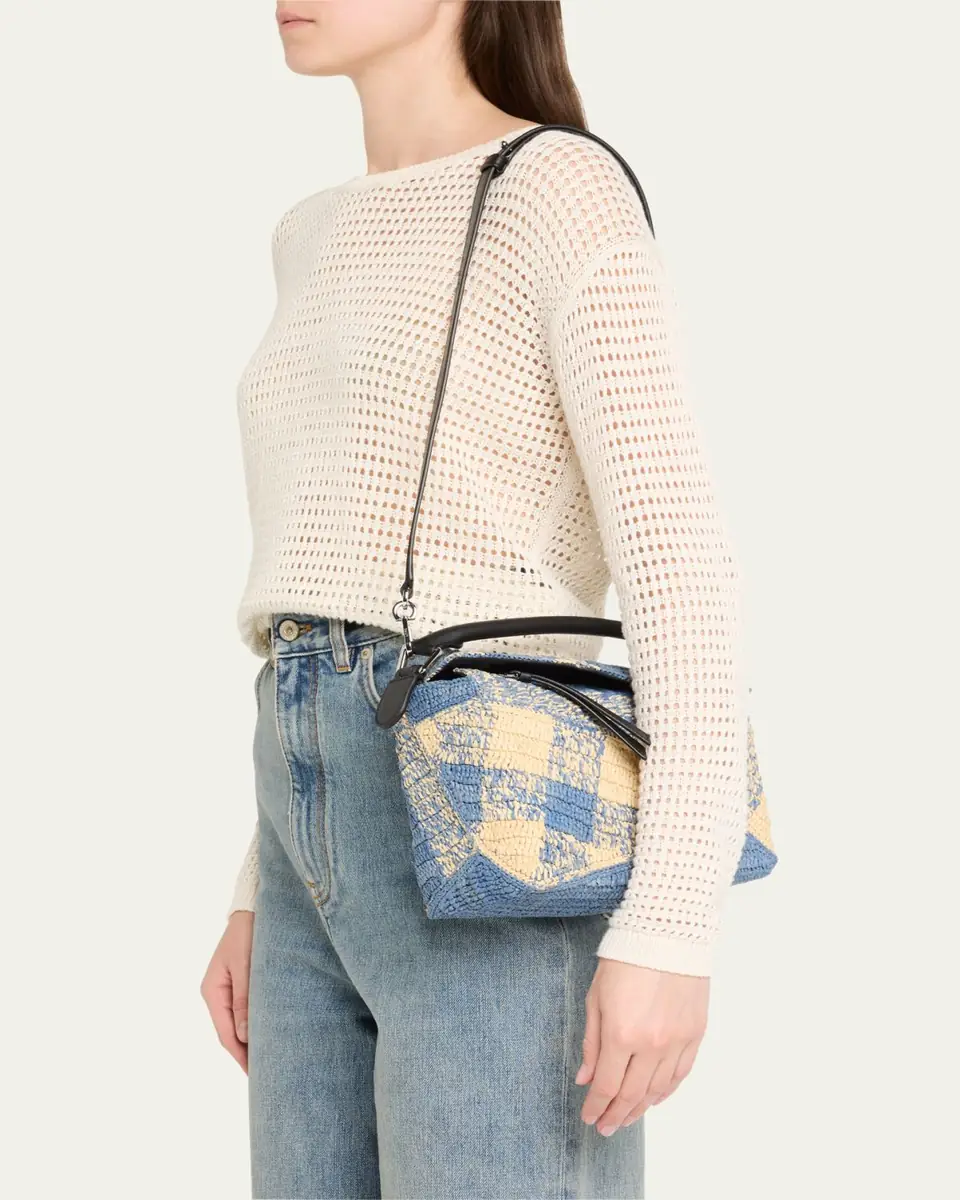 Loewe x Paula's Ibiza Small Puzzle Edge Shoulder Bag in Gingham Raffia | Thumbnail 6