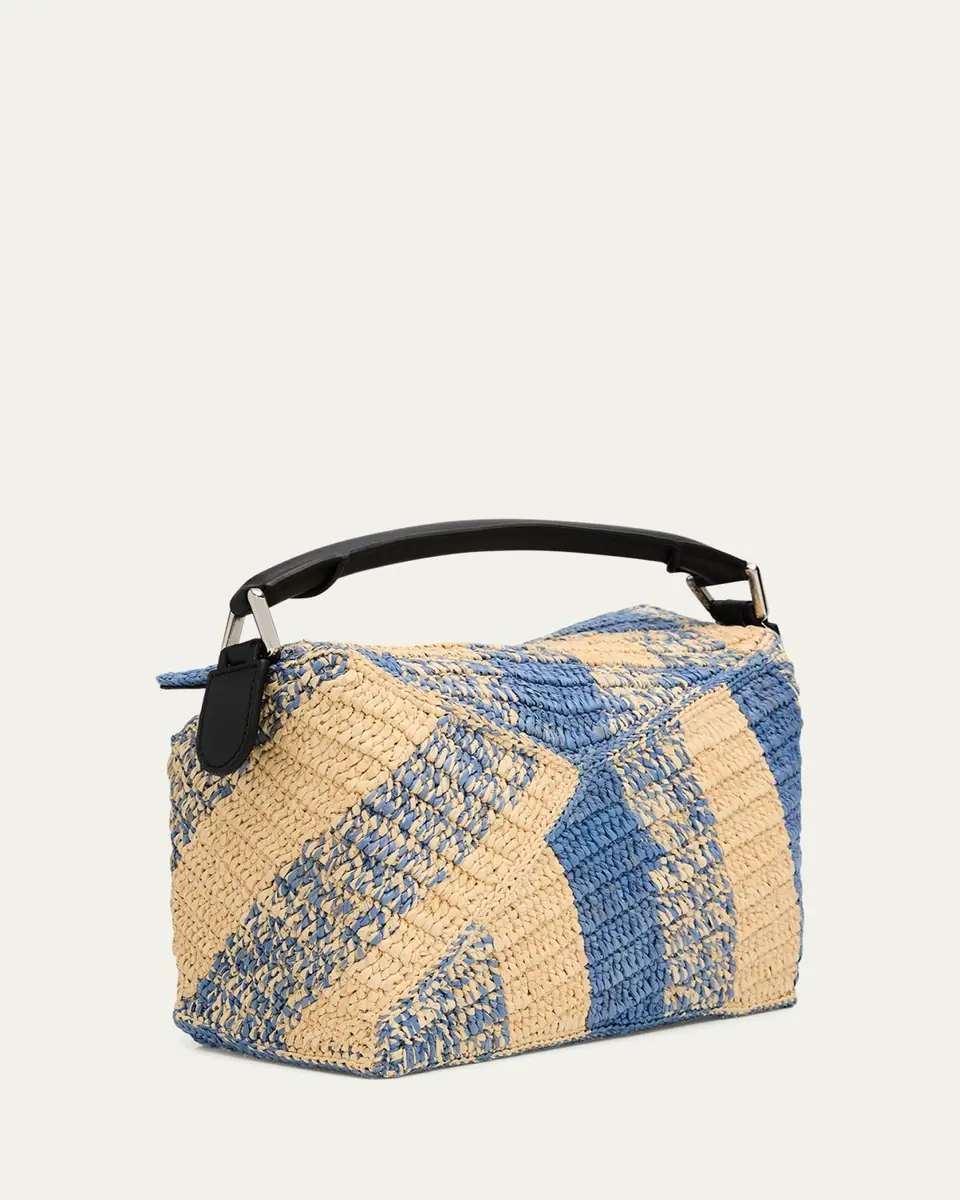 Loewe x Paula's Ibiza Small Puzzle Edge Shoulder Bag in Gingham Raffia | Thumbnail 7