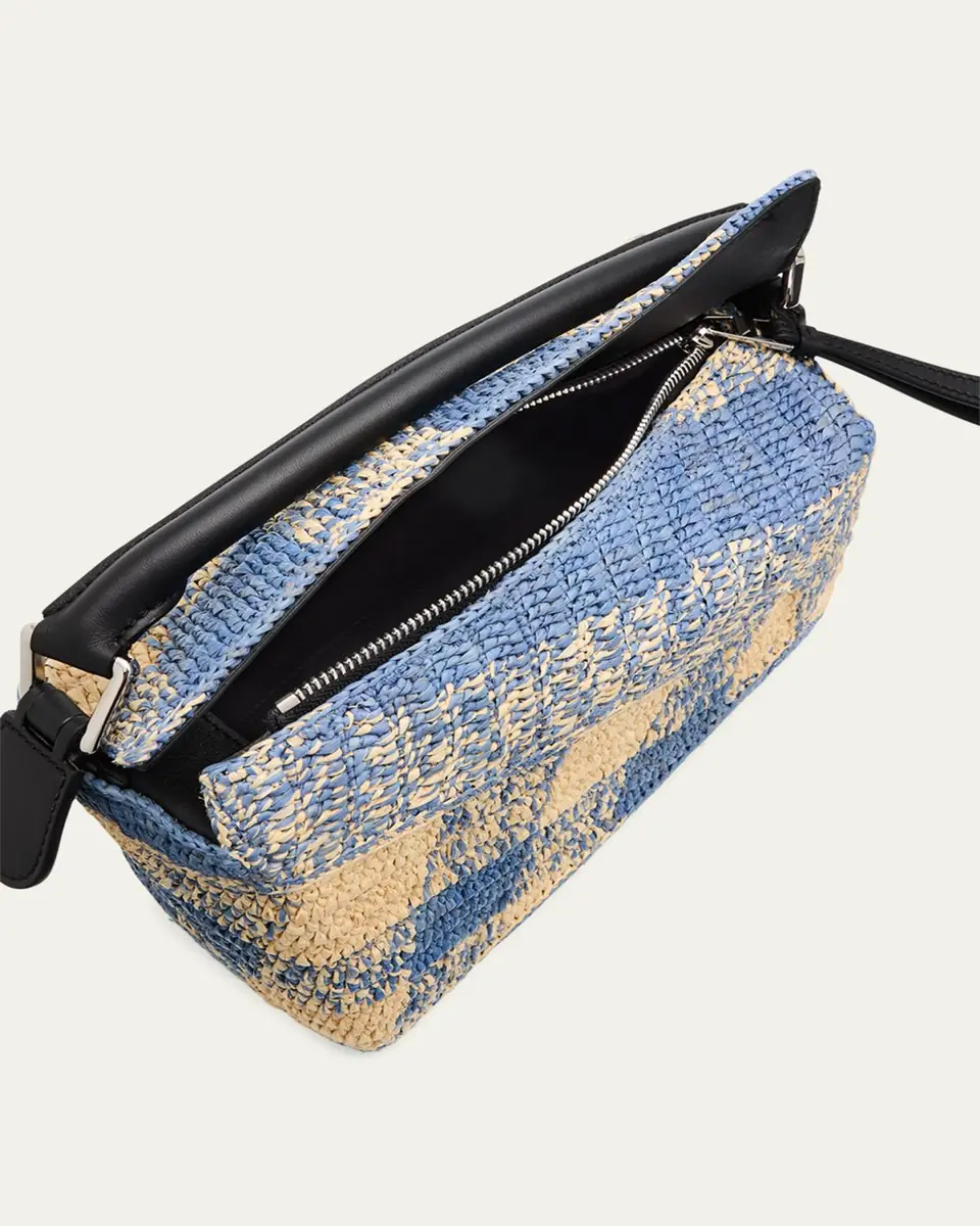 Loewe x Paula's Ibiza Small Puzzle Edge Shoulder Bag in Gingham Raffia | Thumbnail 8
