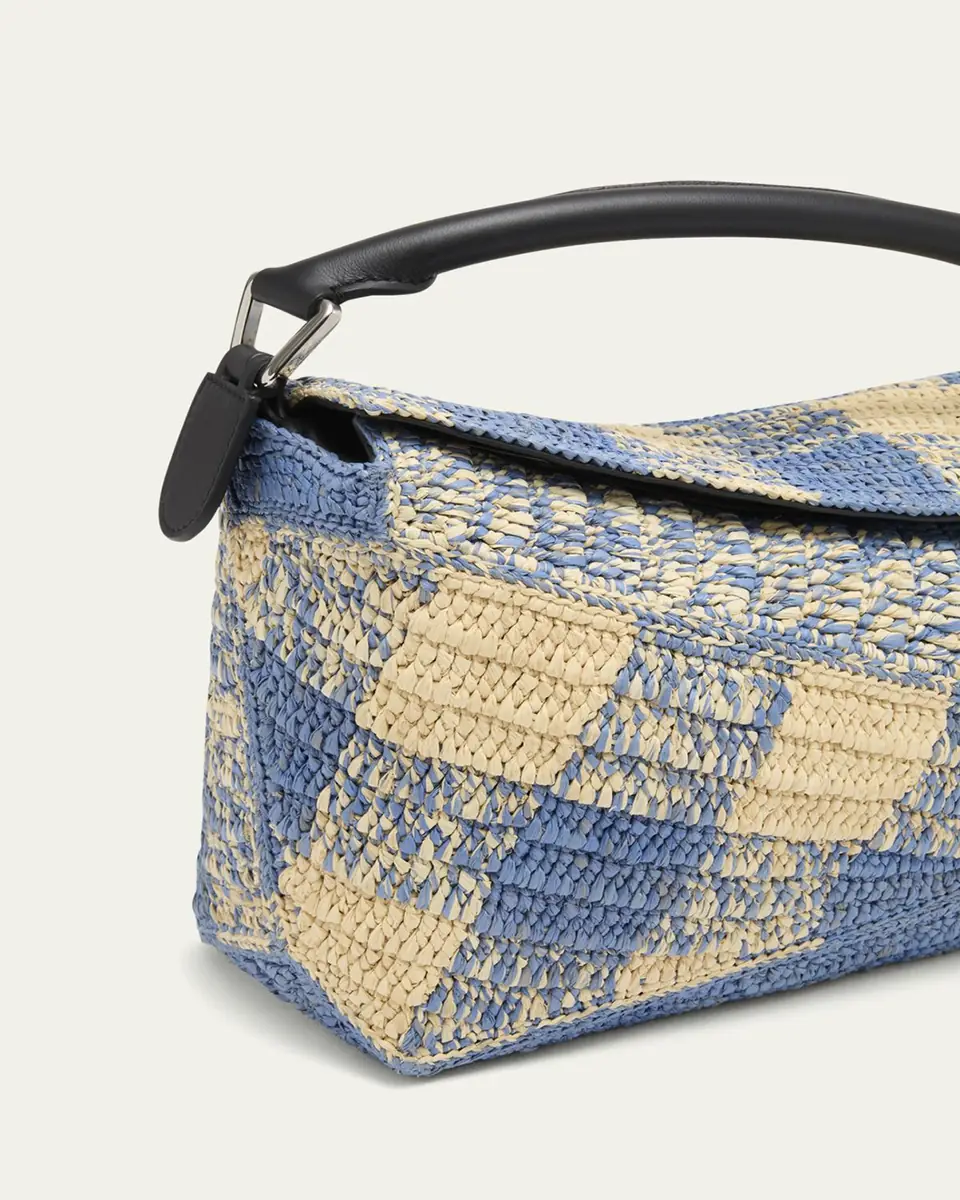 Loewe x Paula's Ibiza Small Puzzle Edge Shoulder Bag in Gingham Raffia | Thumbnail 9