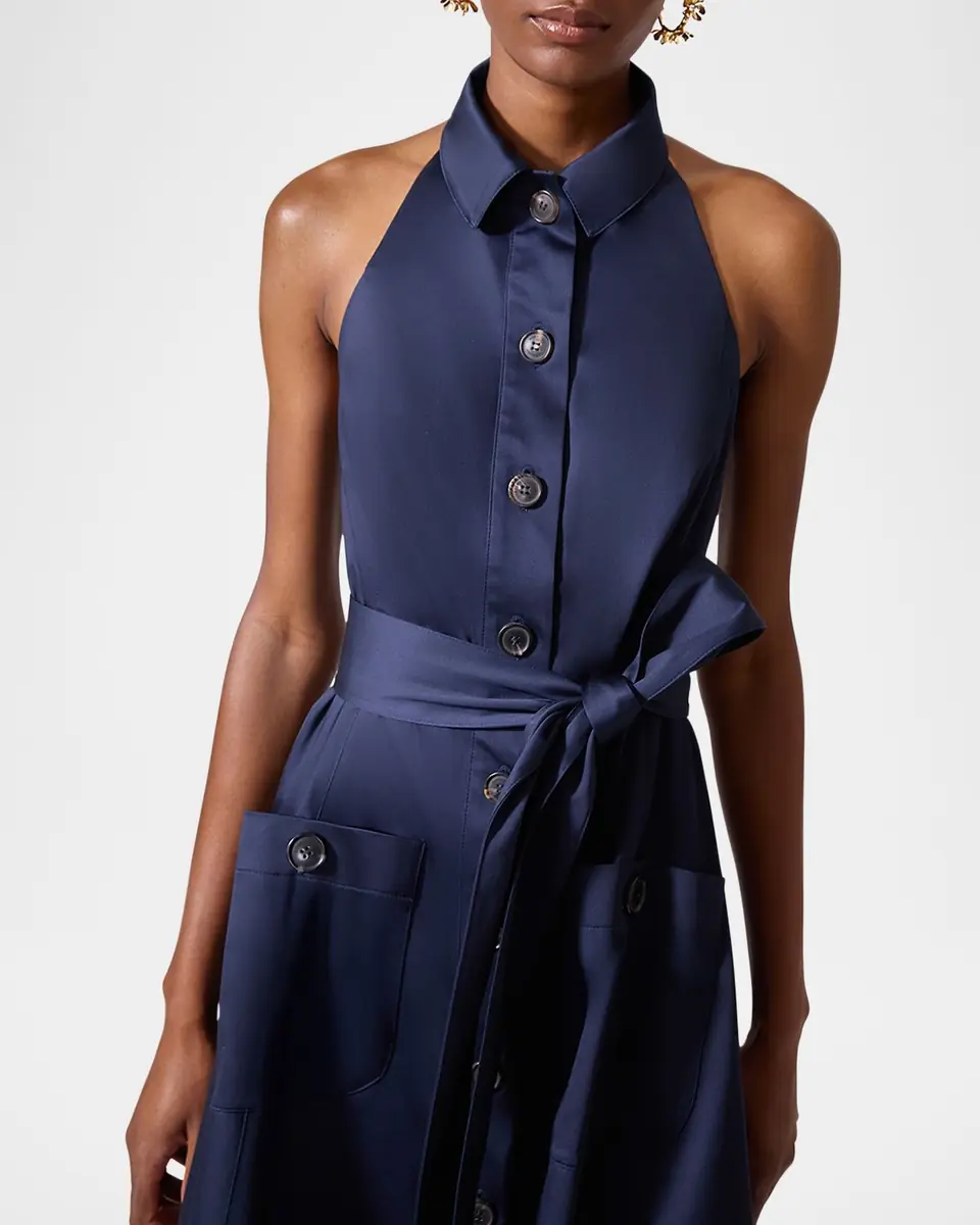 Carolina Herrera Collared Button-Front Halter Midi Dress | Thumbnail 3