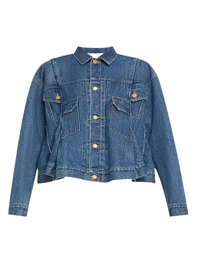 Denim Pleated Trucker Jacket Denim Pleated Trucker Jacket