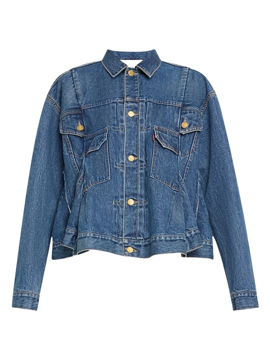 Denim Pleated Trucker Jacket Denim Pleated Trucker Jacket