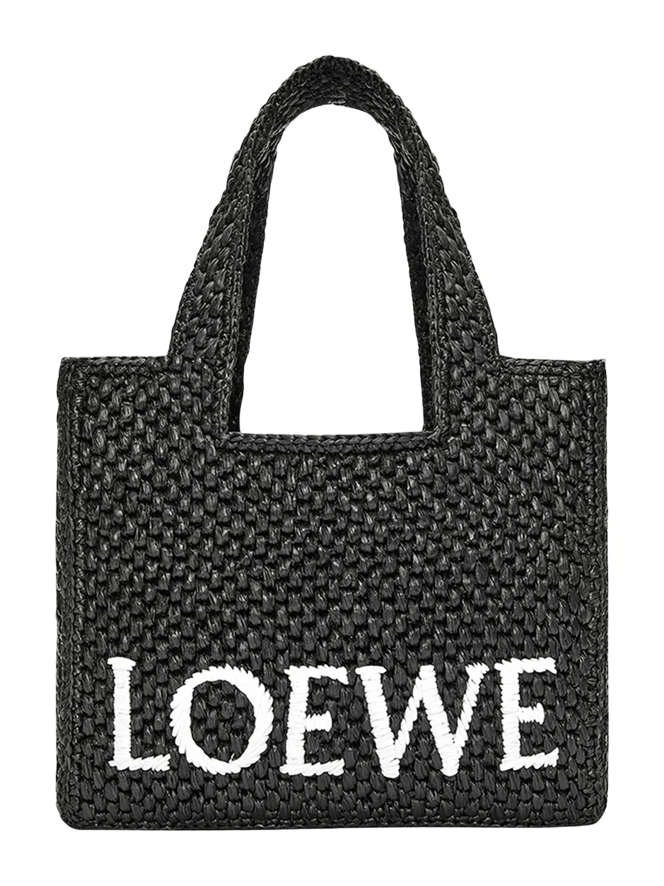 x Paula's Ibiza Font Logo Small Tote Bag in Raffia x Paula's Ibiza Font Logo Small Tote Bag in Raffia