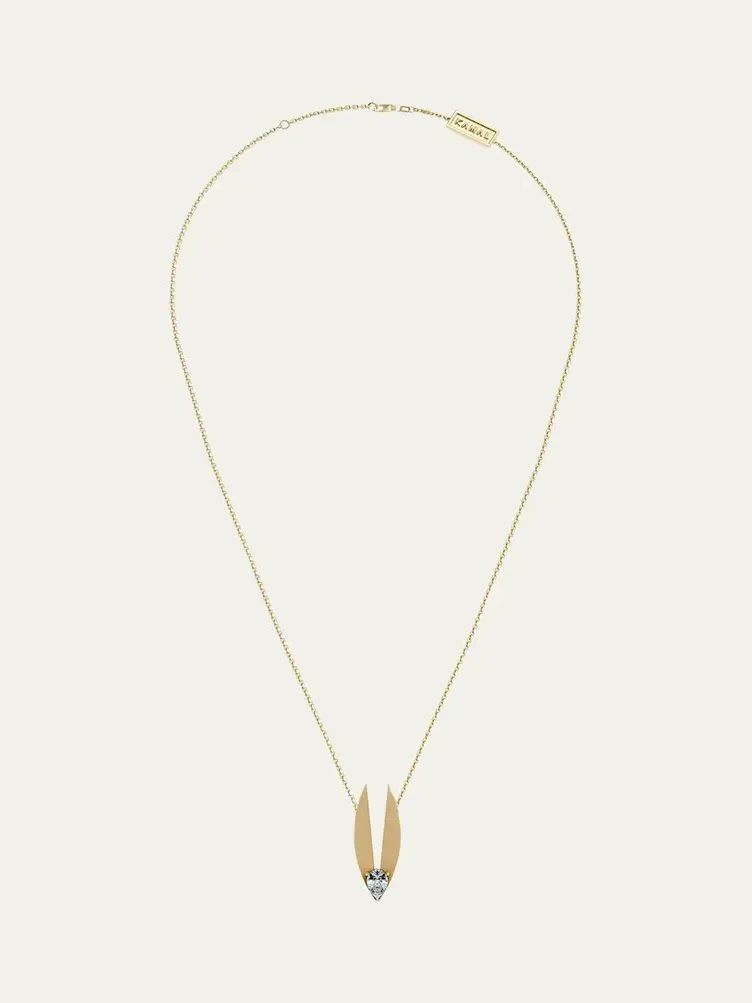 18K Gold Petal Lotus Edge Pear Diamond Necklace, 16"L