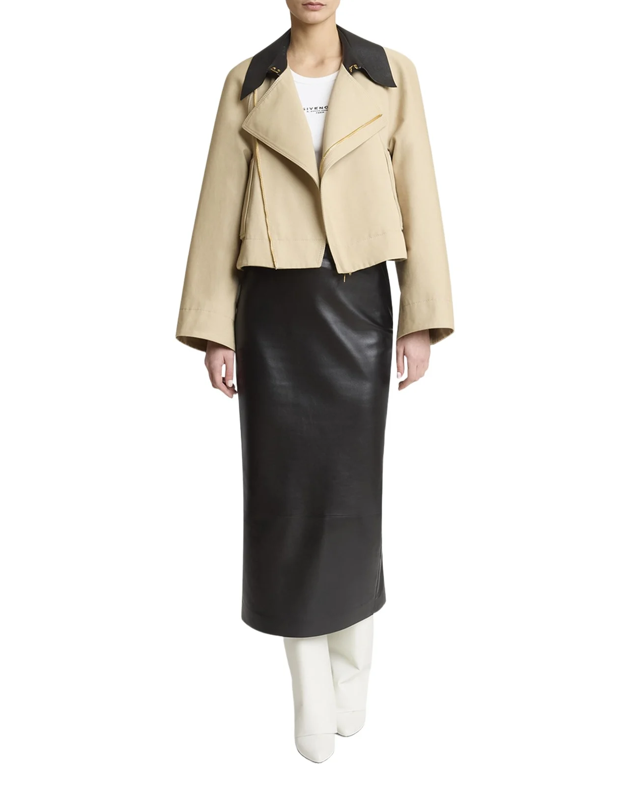 Leather Collar Zip Cocoon Jacket