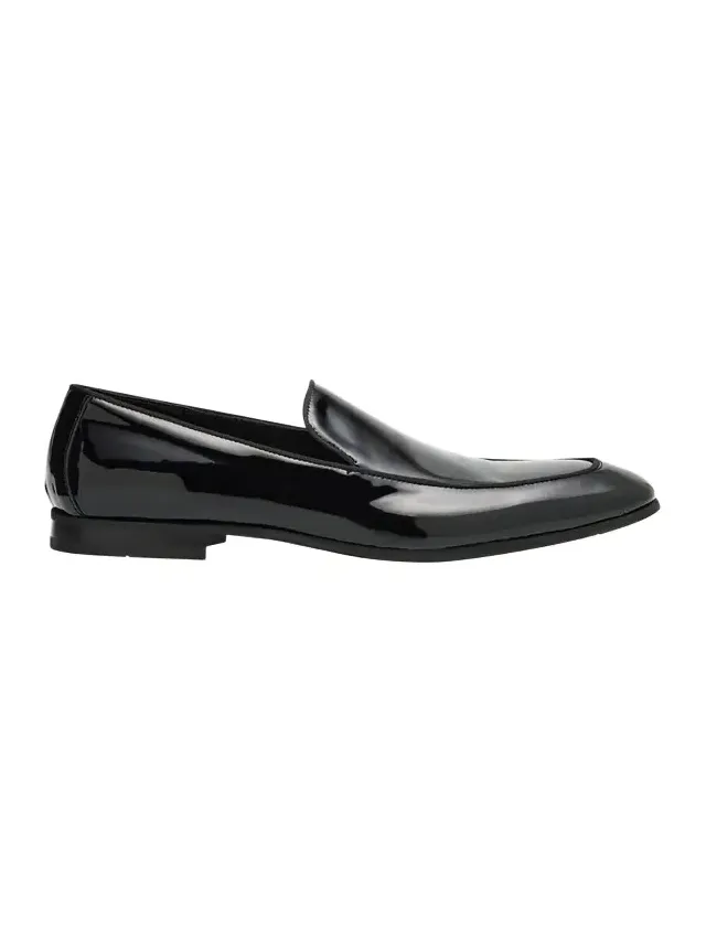 Men's Piped Patent Leather Apron-Toe Venetian Loafers Men's Piped Patent Leather Apron-Toe Venetian Loafers