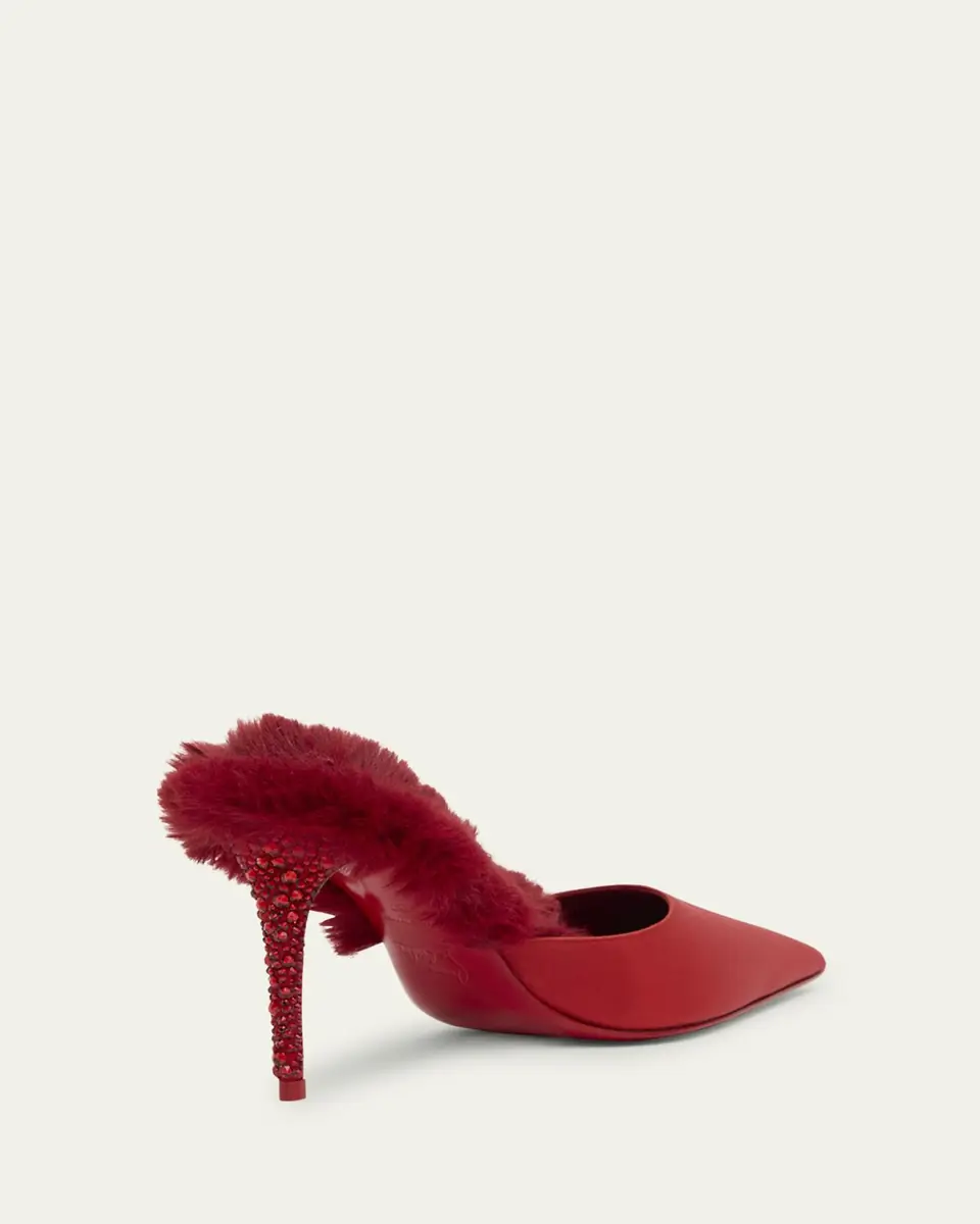 Christian Louboutin KM Faux Fur Satin Mule Pumps | Thumbnail 2