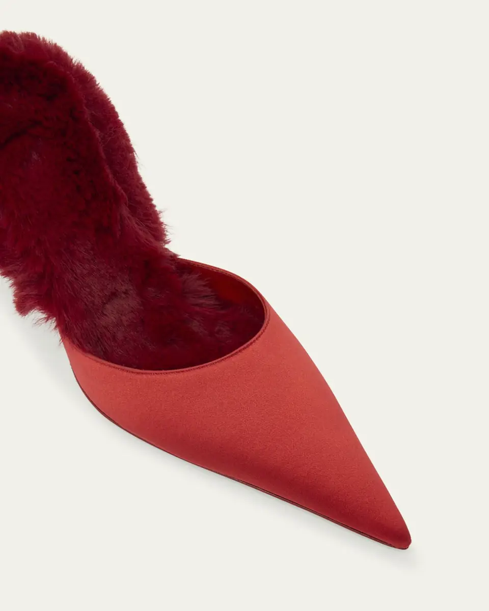 Christian Louboutin KM Faux Fur Satin Mule Pumps | Thumbnail 3