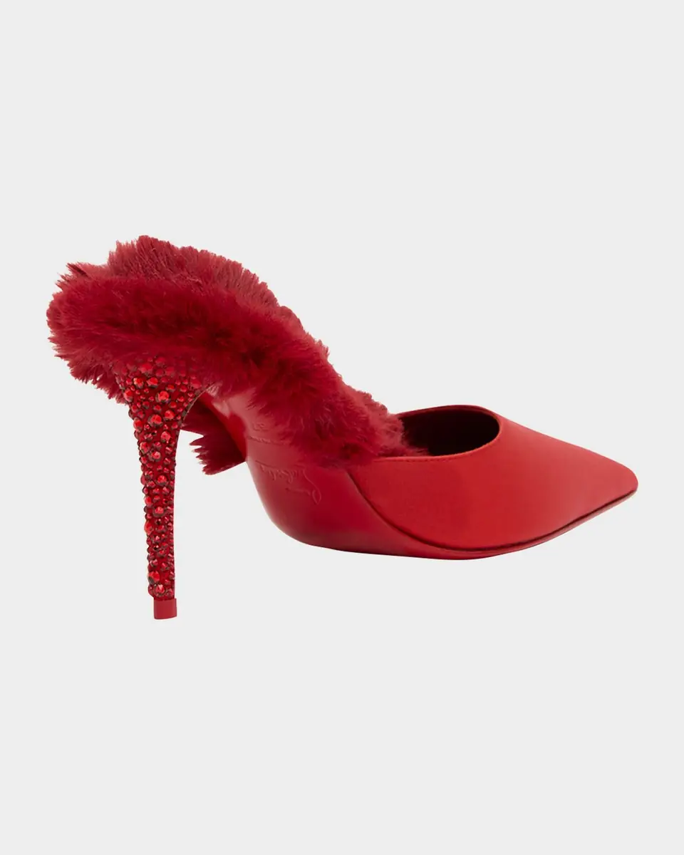 Christian Louboutin KM Faux Fur Satin Mule Pumps | Thumbnail 4