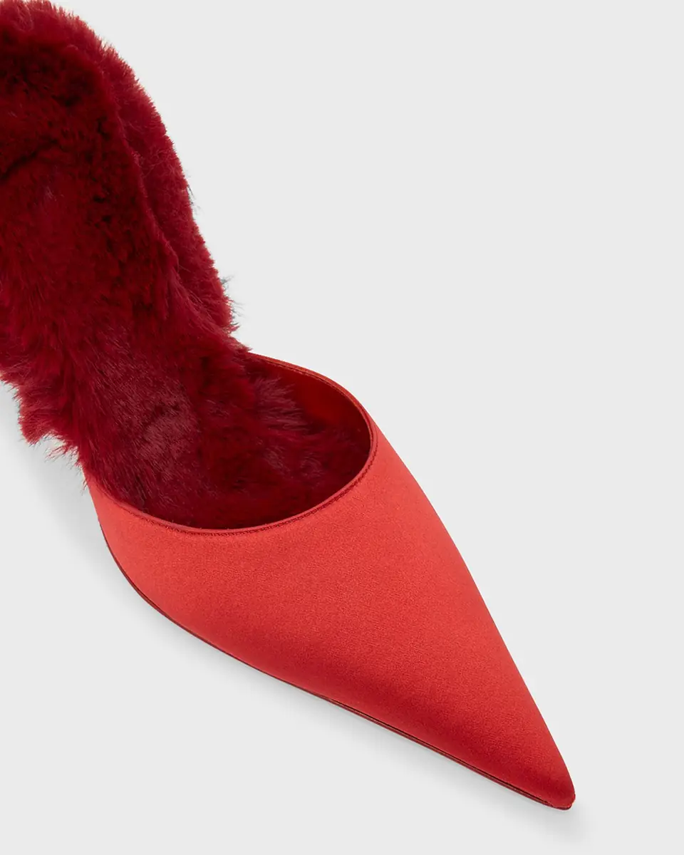 Christian Louboutin KM Faux Fur Satin Mule Pumps | Thumbnail 5