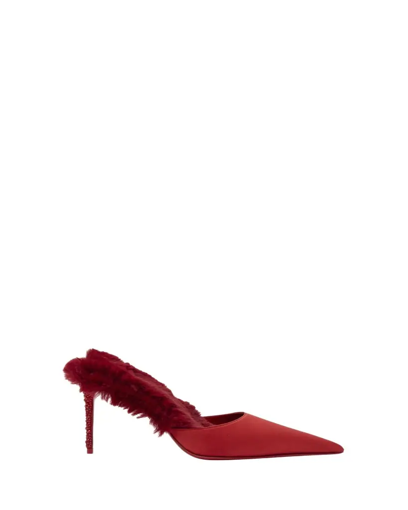 Christian Louboutin KM Faux Fur Satin Mule Pumps | Image 1 Christian Louboutin KM Faux Fur Satin Mule Pumps | Image 1