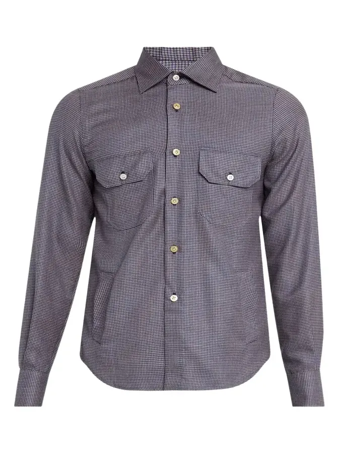 Kiton Men's Cashmere Blend Micro-Check Overshirt