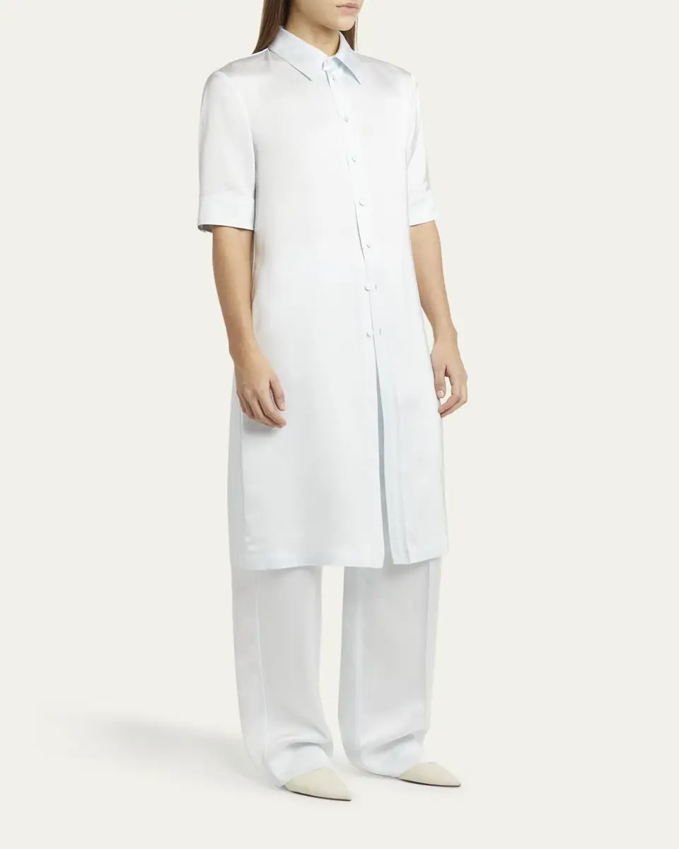 Jil Sander Short-Sleeve Long Fitted Button-Down Shirt | Thumbnail 8 Jil Sander Short-Sleeve Long Fitted Button-Down Shirt | Thumbnail 8
