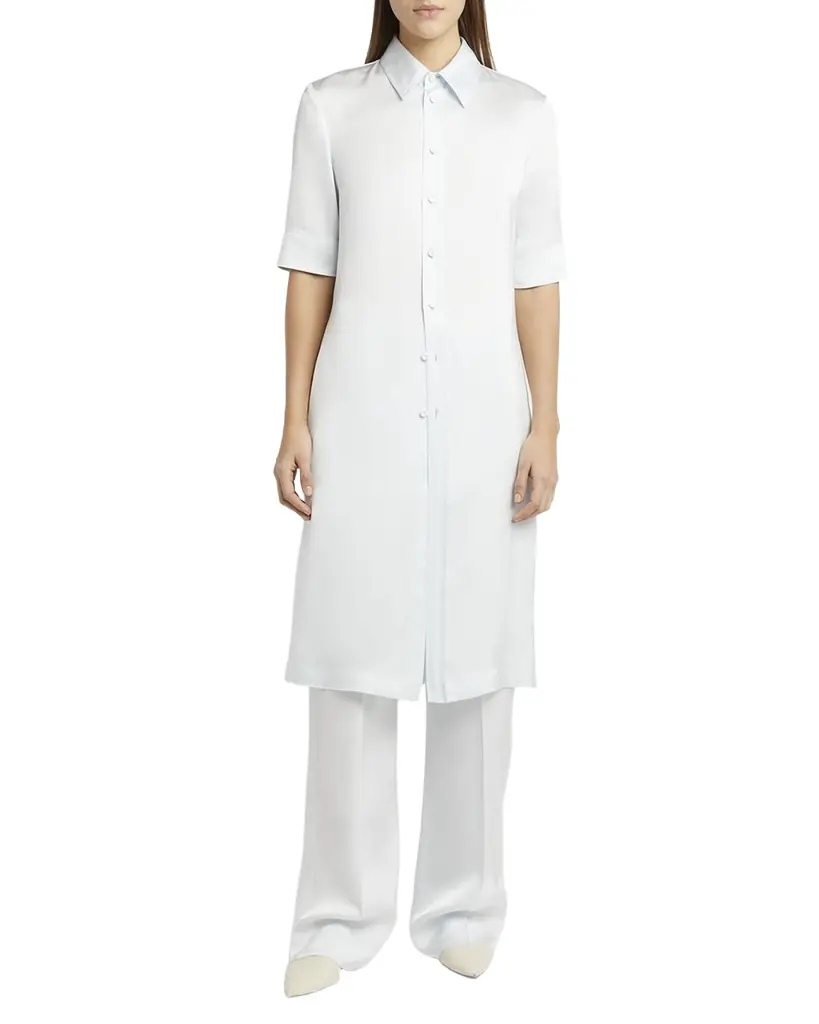 Short-Sleeve Long Fitted Button-Down Shirt