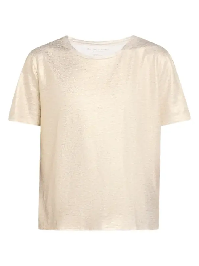 Stretch Linen Metallic Semi Relaxed Crewneck Top