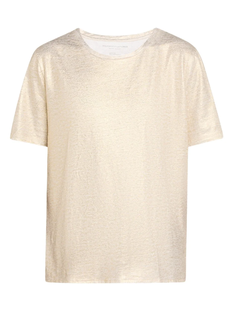 MAJESTIC FILATURES Stretch Linen Metallic Semi Relaxed Crewneck Top