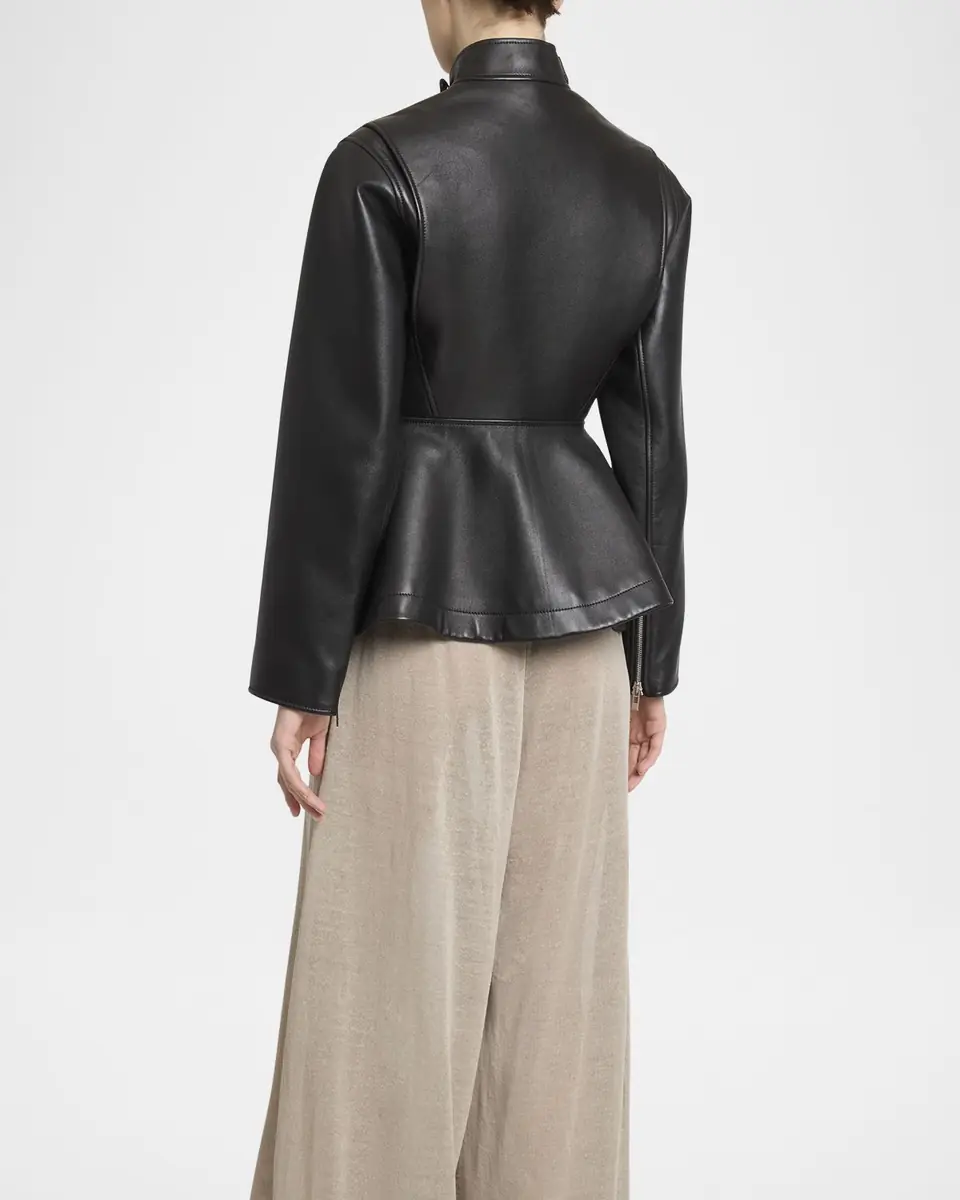 Alaïa High-Neck Leather Peplum Jacket | Thumbnail 2