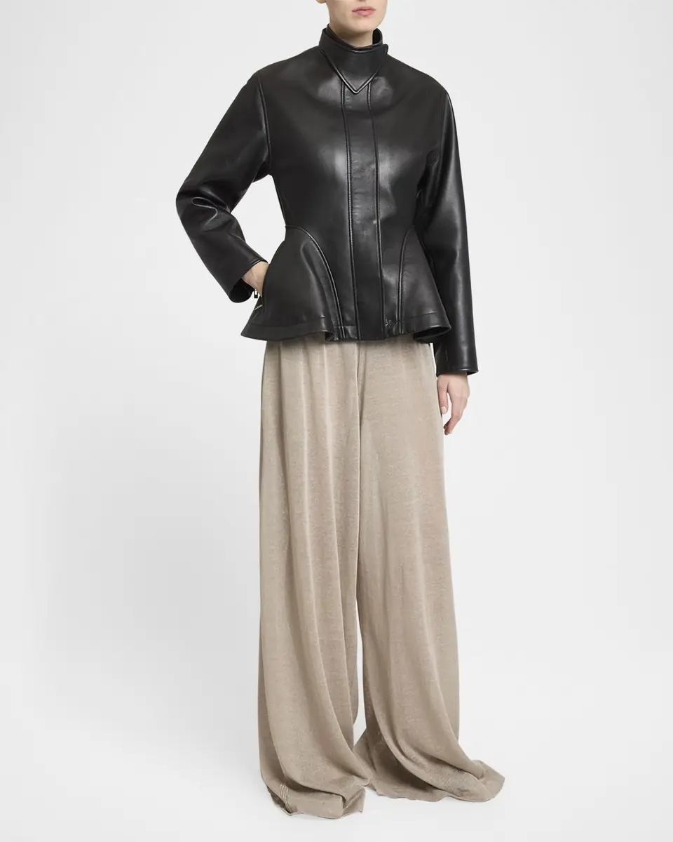 Alaïa High-Neck Leather Peplum Jacket | Thumbnail 3
