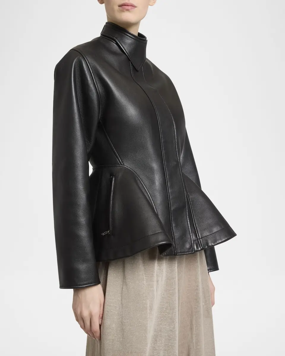 Alaïa High-Neck Leather Peplum Jacket | Thumbnail 4