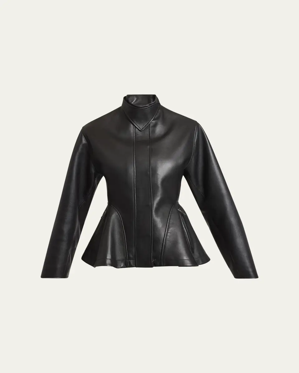 Alaïa High-Neck Leather Peplum Jacket | Thumbnail 5