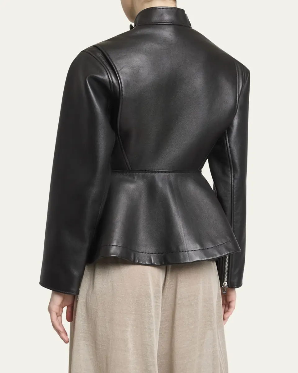 Alaïa High-Neck Leather Peplum Jacket | Thumbnail 7