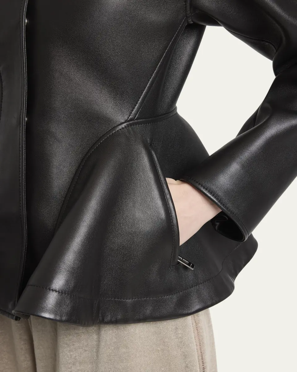 Alaïa High-Neck Leather Peplum Jacket | Thumbnail 9