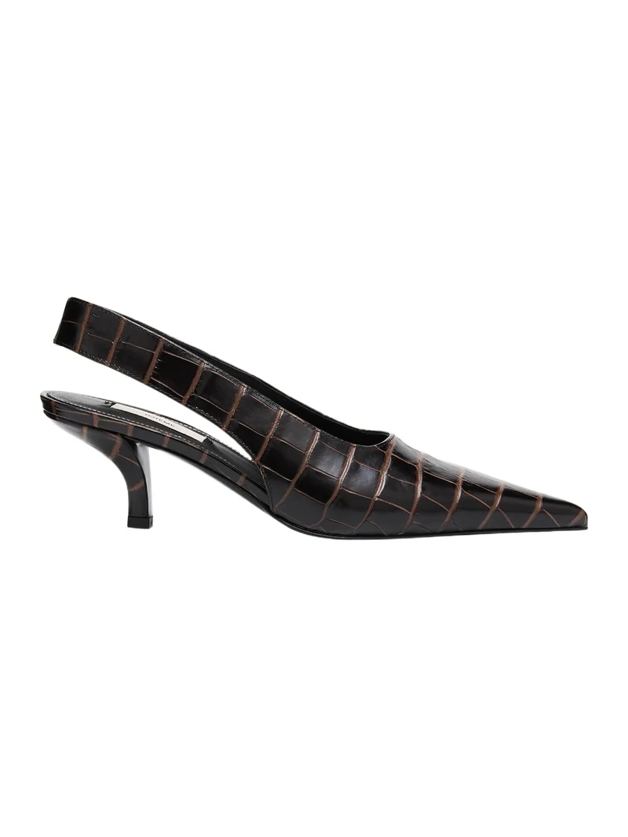Croco-Embossed Leather Slingback Pumps