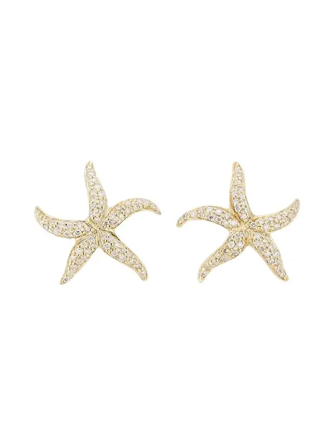 14K Gold Diamond Starfish Stud Earrings 14K Gold Diamond Starfish Stud Earrings