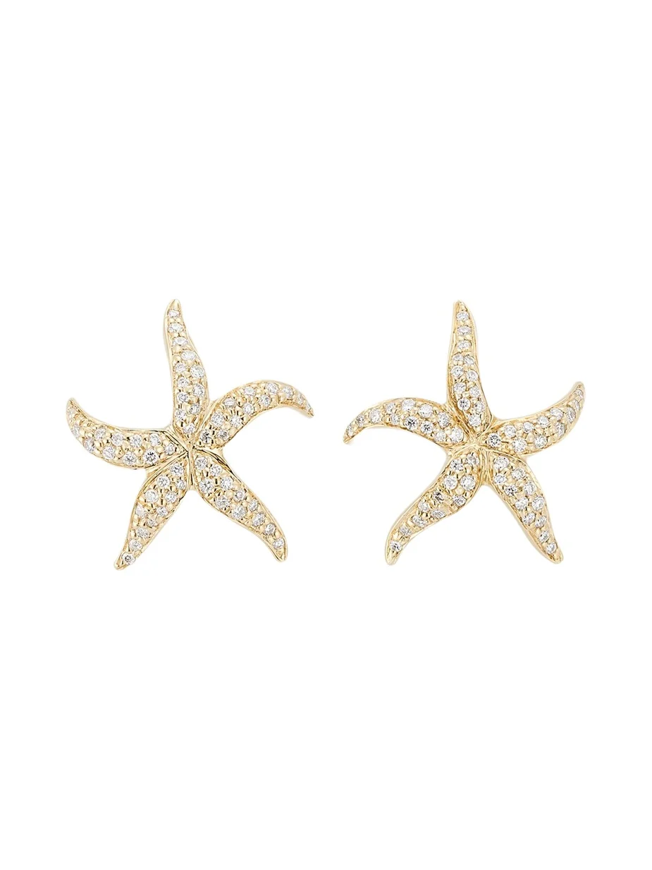 14K Gold Diamond Starfish Stud Earrings 14K Gold Diamond Starfish Stud Earrings