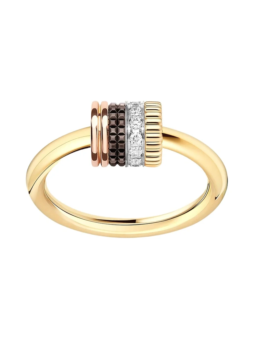 Quatre Classique 18K Tricolor Gold Ring with Brown PVD and Diamonds