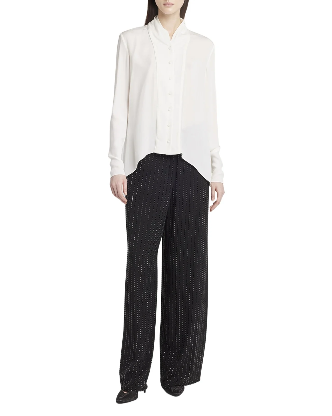 Shawl-Collar Silk Georgette Blouse Shawl-Collar Silk Georgette Blouse
