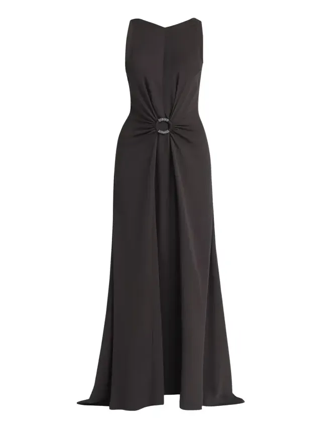 Beaded-Ring Silk Georgette Backless Gown