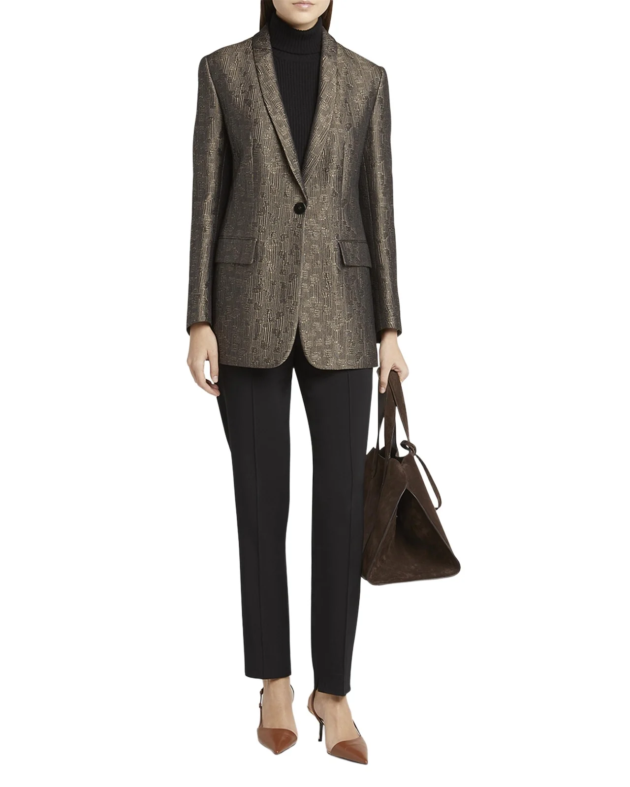 Geo Silk Jacquard Single-Breasted Blazer