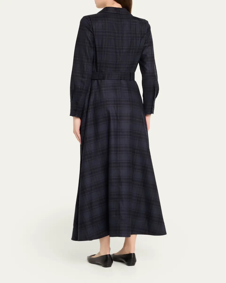 Akris Flannel Plaid Belted Long-Sleeve Maxi Shirtdress | Thumbnail 3