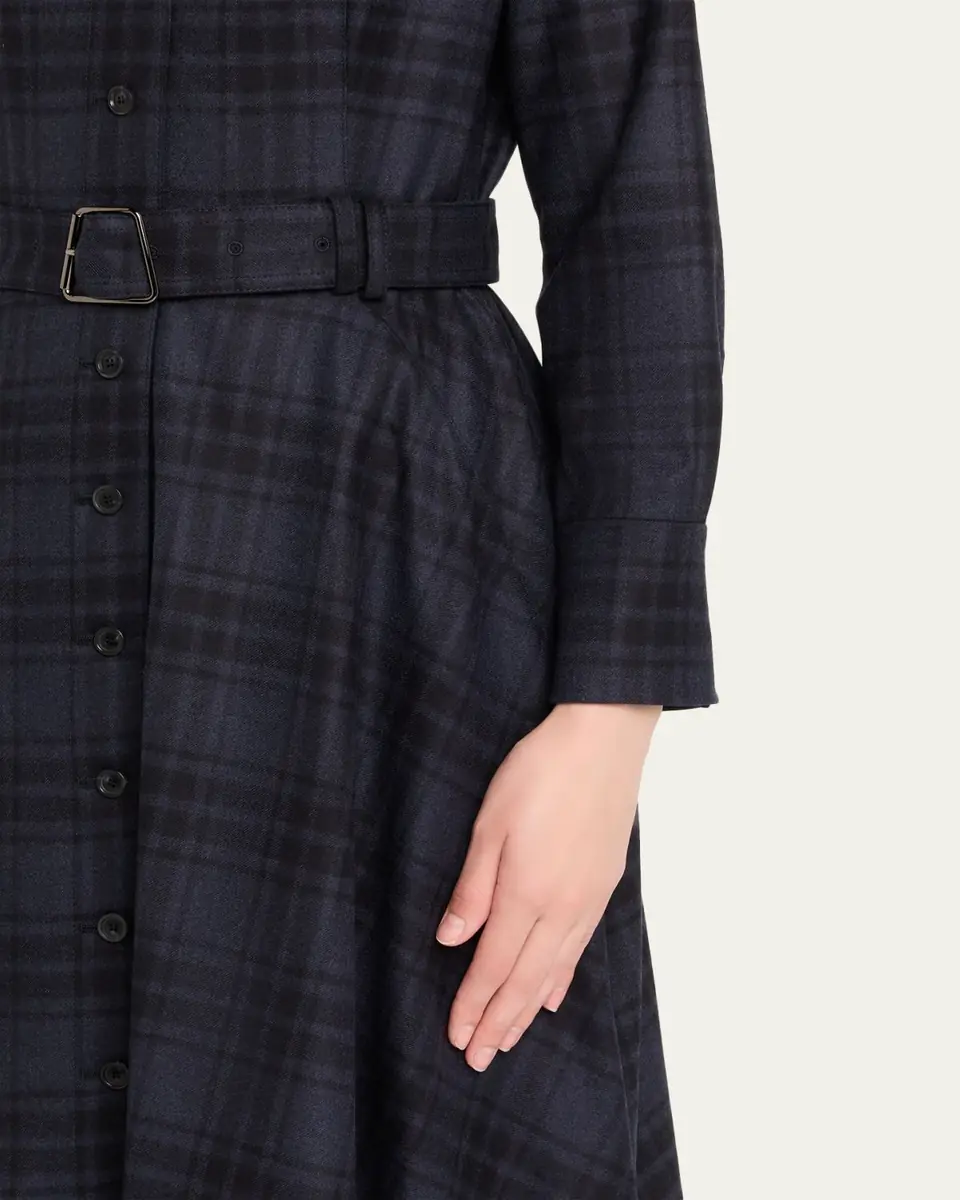 Akris Flannel Plaid Belted Long-Sleeve Maxi Shirtdress | Thumbnail 5