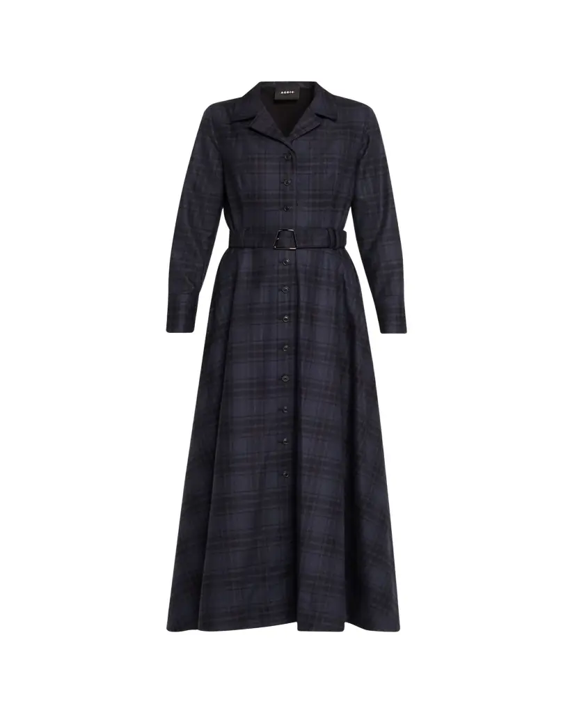 Akris Flannel Plaid Belted Long-Sleeve Maxi Shirtdress | Image 1 Akris Flannel Plaid Belted Long-Sleeve Maxi Shirtdress | Image 1