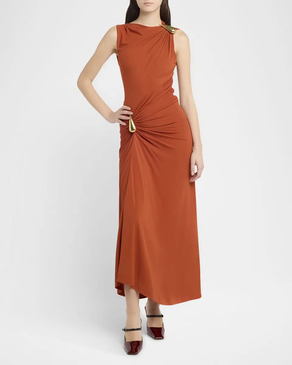 Bottega Veneta Drop Detail Gathered Matte Crepe Jersey Maxi Dress | Thumbnail 3 Bottega Veneta Drop Detail Gathered Matte Crepe Jersey Maxi Dress | Thumbnail 3