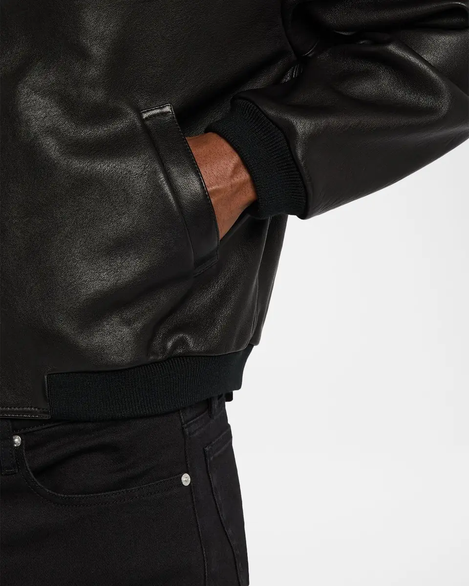 FRAME Men's Leather Full-Zip Bomber Jacket | Thumbnail 4