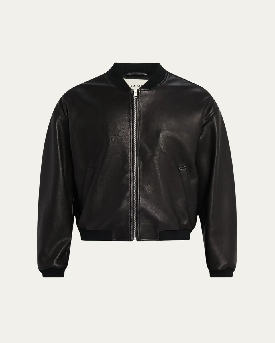 FRAME Men's Leather Full-Zip Bomber Jacket | Thumbnail 5