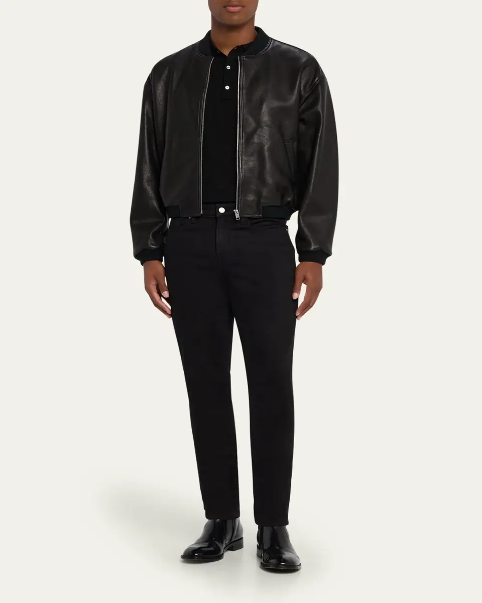 FRAME Men's Leather Full-Zip Bomber Jacket | Thumbnail 6