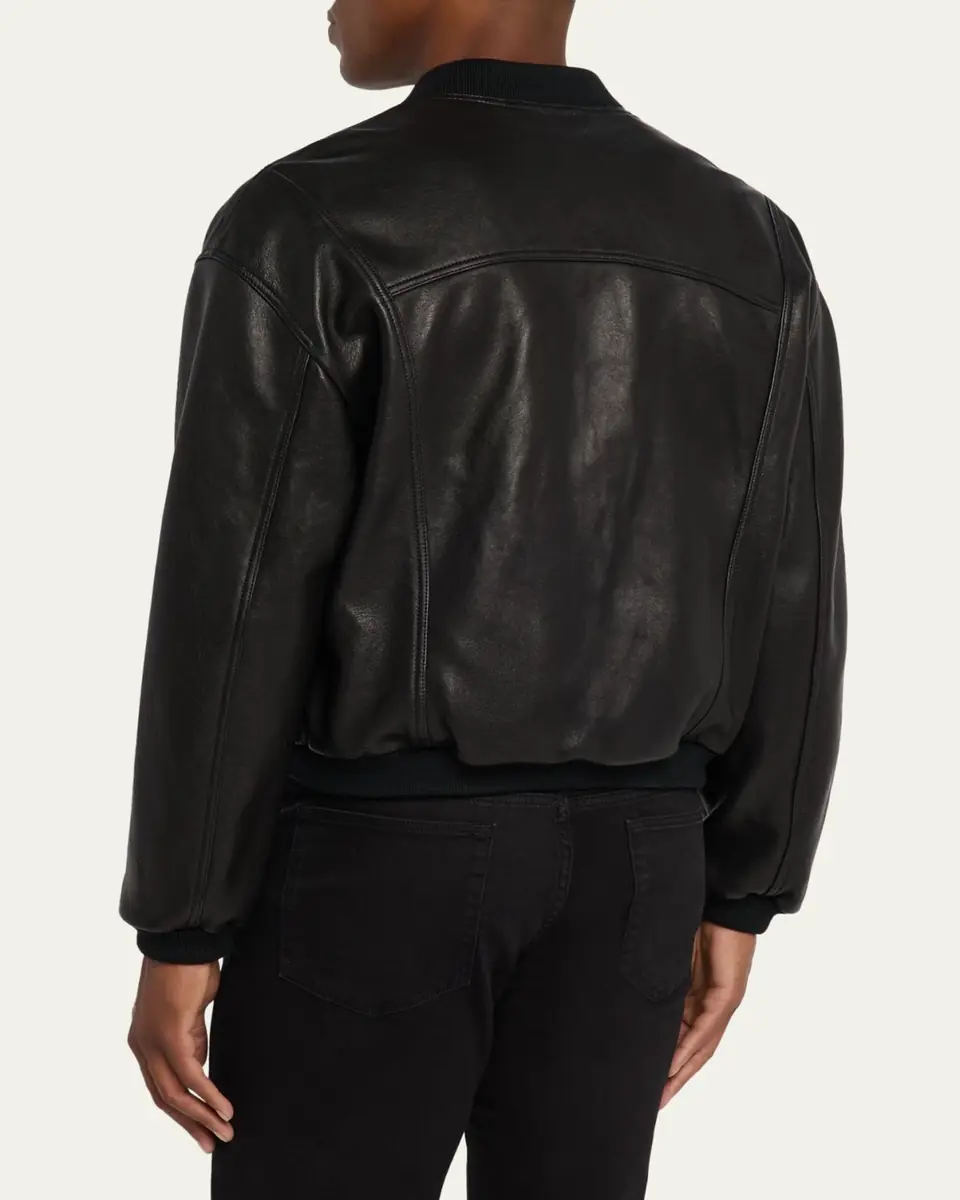 FRAME Men's Leather Full-Zip Bomber Jacket | Thumbnail 7