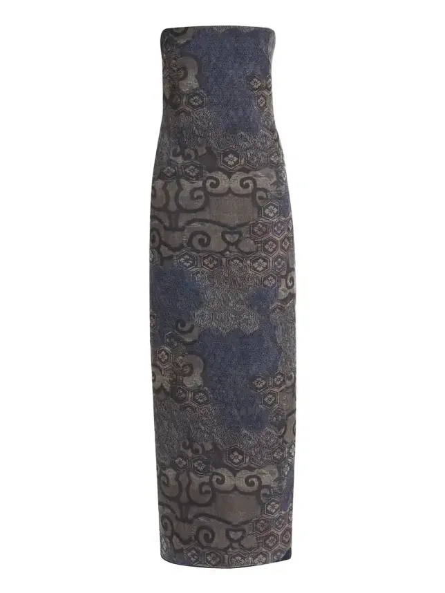Strapless Tile-Print Silk Gown