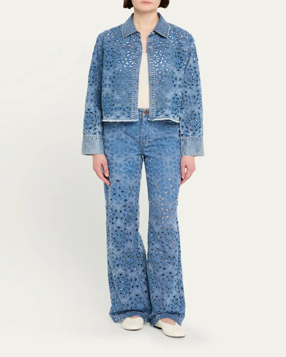 Alice + Olivia Weezy Laser-Cut Wide-Leg Jeans | Thumbnail 2 Alice + Olivia Weezy Laser-Cut Wide-Leg Jeans | Thumbnail 2
