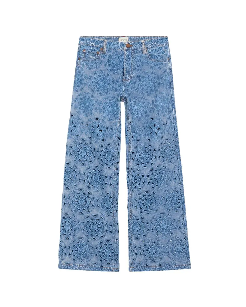 Alice + Olivia Weezy Laser-Cut Wide-Leg Jeans