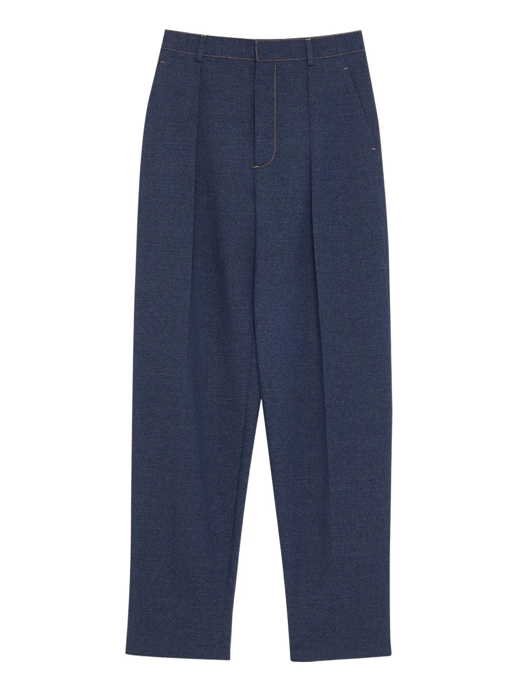 Melange Wool Drill Pleated Tapered-Leg Trousers