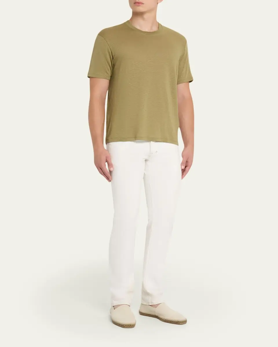 Orlebar Brown Men's Easy-Fit Stretch Linen Crewneck T-Shirt | Thumbnail 2 Orlebar Brown Men's Easy-Fit Stretch Linen Crewneck T-Shirt | Thumbnail 2
