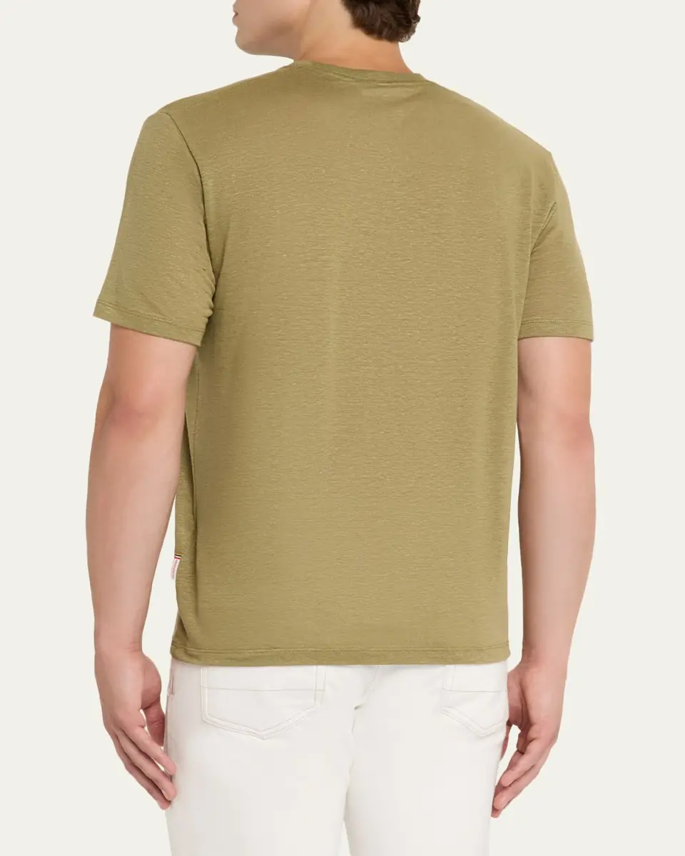 Orlebar Brown Men's Easy-Fit Stretch Linen Crewneck T-Shirt | Thumbnail 3 Orlebar Brown Men's Easy-Fit Stretch Linen Crewneck T-Shirt | Thumbnail 3