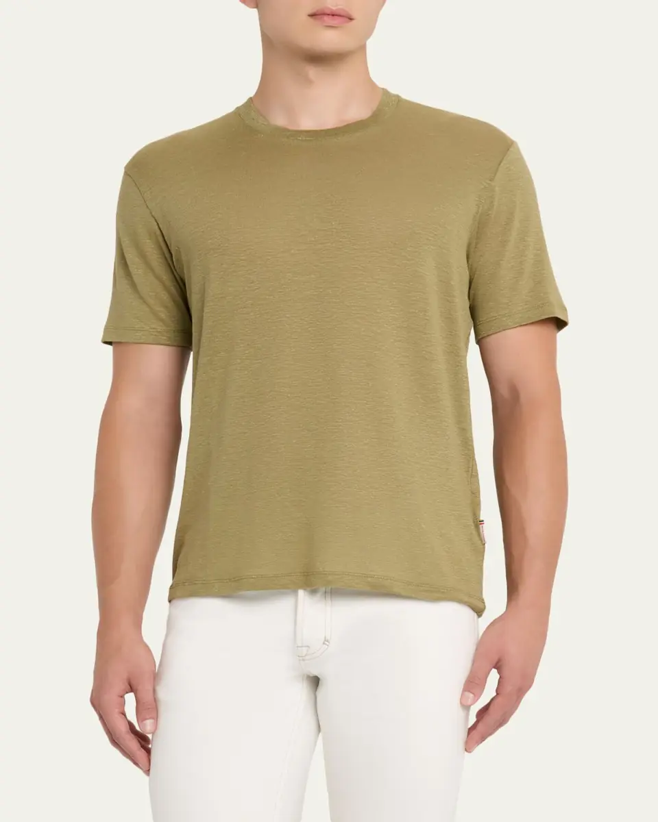 Orlebar Brown Men's Easy-Fit Stretch Linen Crewneck T-Shirt | Thumbnail 4 Orlebar Brown Men's Easy-Fit Stretch Linen Crewneck T-Shirt | Thumbnail 4