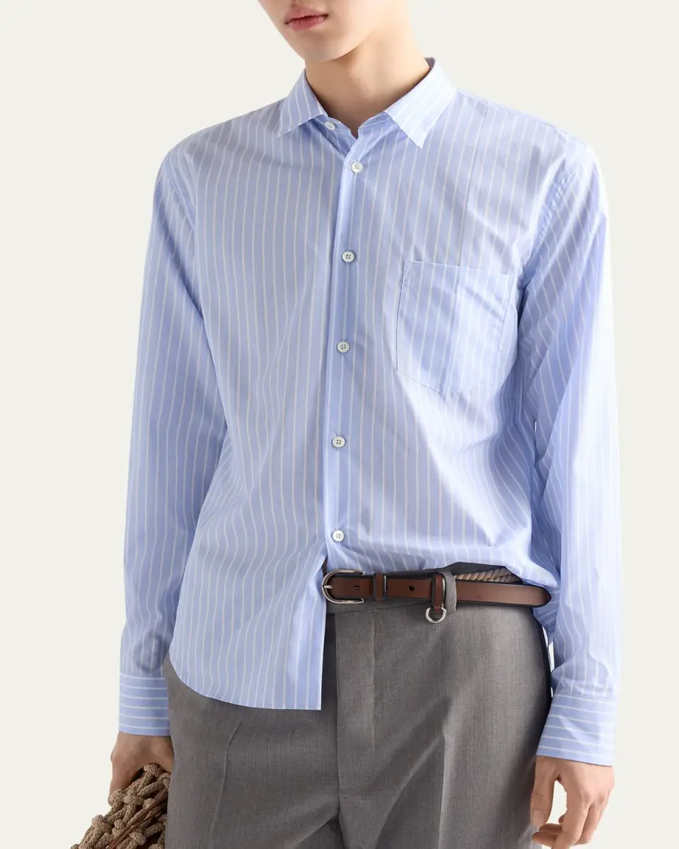 Prada Men's Riga Cotton Stripe Sport Shirt | Thumbnail 3 Prada Men's Riga Cotton Stripe Sport Shirt | Thumbnail 3
